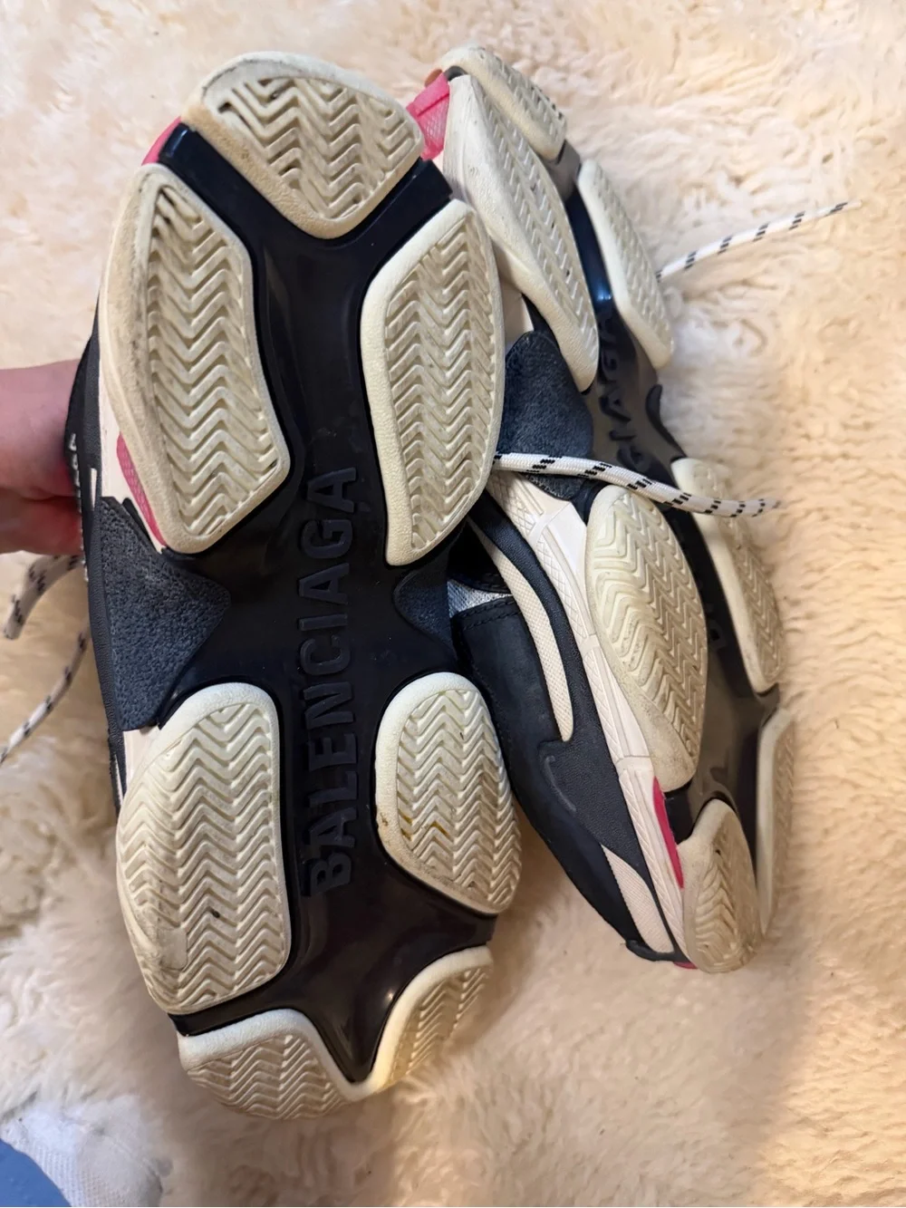 Balenciaga White Pink Black Triple S Sneakers